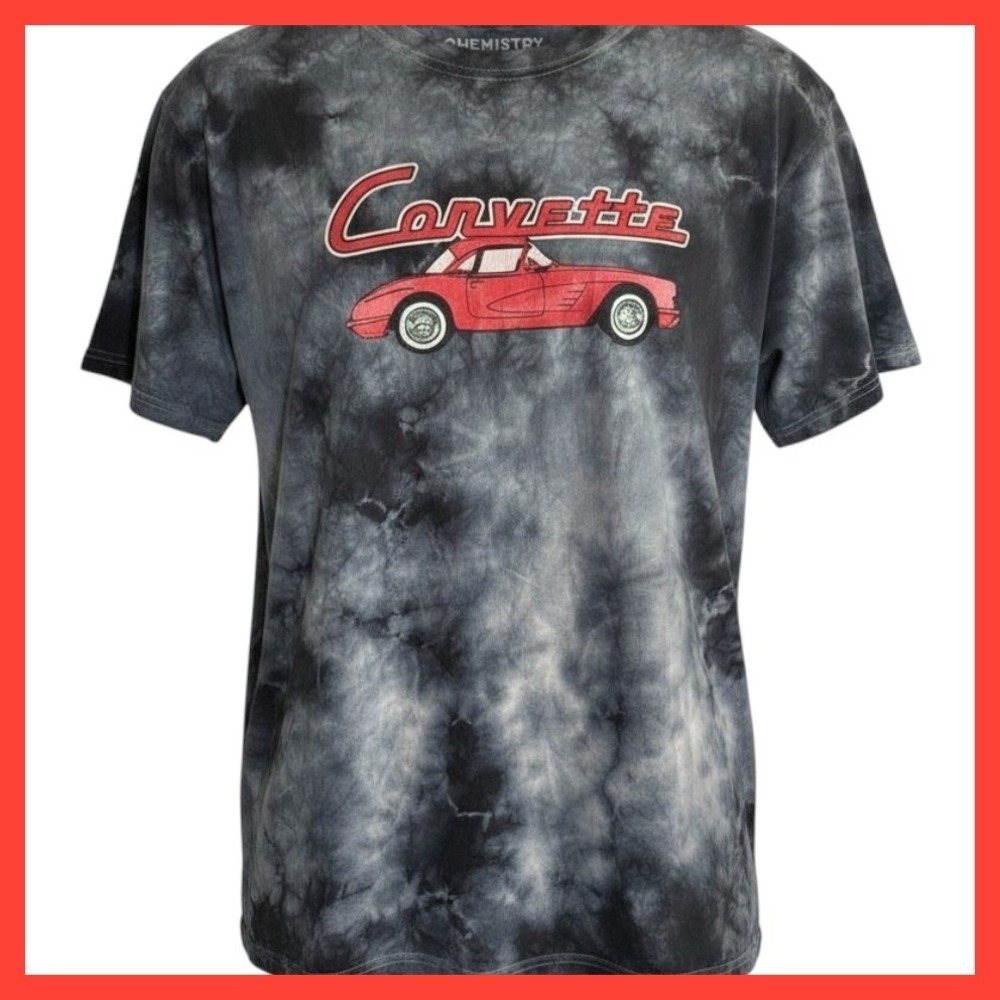 Chemistry Corvette C1 Tie Dye Graphic T-Shirt Mens Large Black Grey Double Sided